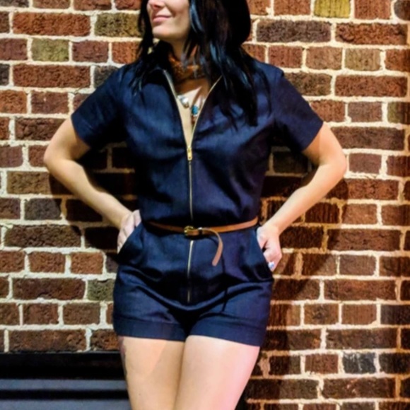 Lady Mechanic Short Denim Coveralls - Picture 2 of 4